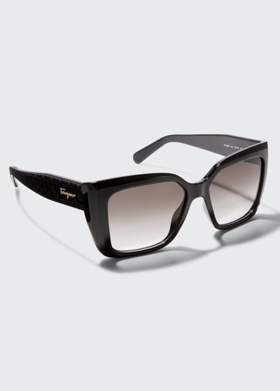 Ferragamo Rectangle Gancio Injection Plastic Sunglasses In Black