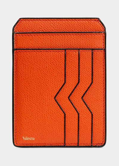 Valextra Men's V-cut Compact Pebble Leather Card Holder In Aragosta