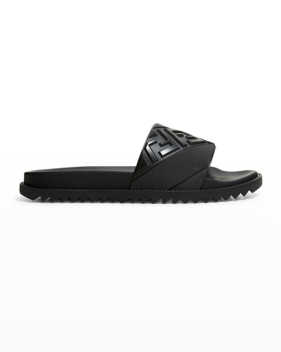 FENDI MEN'S FF LOGO SLIDE SANDALS