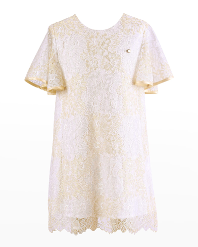 Island & Isle Kids' Girl's Short Sleeve Macrame Overlay Dress In Light Gold 1