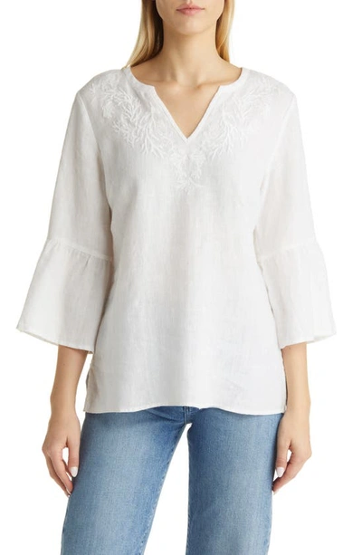 Tommy Bahama Coastalina Embroidered Linen Tunic Top In White
