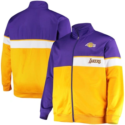 Profile Men's Purple, Gold Los Angeles Lakers Big And Tall Pieced Body Full-zip Track Jacket In Purple,gold