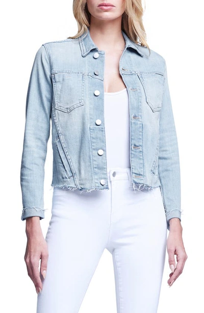 L Agence Janelle Raw Cut Slim Denim Jacket In Denim-lt