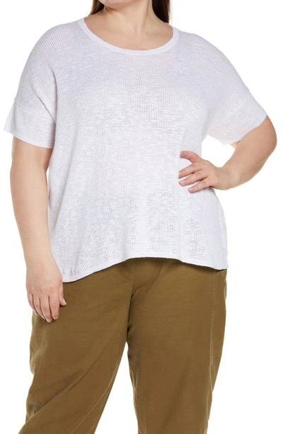 Eileen Fisher Short Sleeve Organic Linen & Organic Cotton Sweater In White