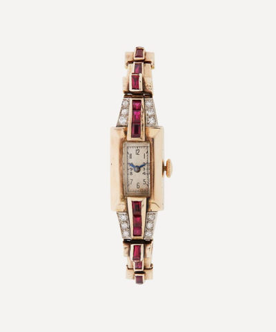 Designer Vintage 1930's Art Deco 14ct Gold, Diamond And Ruby Watch