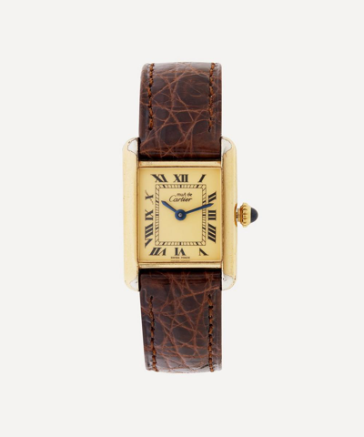 Designer Vintage 1970s Must De Cartier Tank Vermeil Watch In Brown