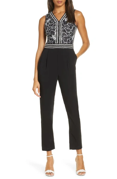 Adelyn Rae Jacey Lace Jumpsuit In Black-white