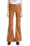 Alice And Olivia Dylan High Waist Wide Leg Pants In Black Faux Leather In Camel