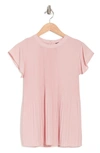 Adrianna Papell Georgette Scoop Neck Solid Pleat Top In Blush Pink