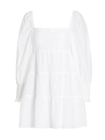 Alice And Olivia Rowen Gathered Cotton And Silk-blend Voile Mini Dress In White