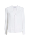Another Tomorrow V-neck Button-front Blouse In White