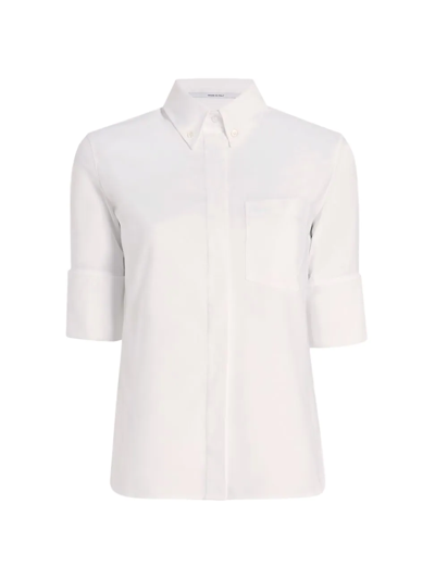 Another Tomorrow Three-quarter-sleeve Oxford Shirt In White