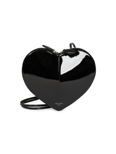 Alaïa Heart Patent Leather Shoulder Bag In Noir