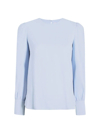 Another Tomorrow Gathered Sleeve Crewneck Blouse In Oxford Blue