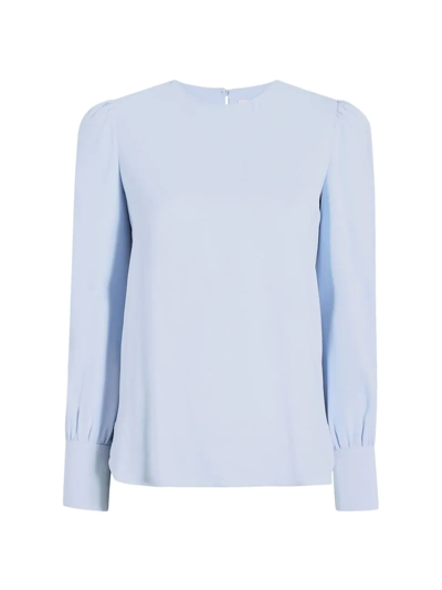 Another Tomorrow Gathered Sleeve Crewneck Blouse In Oxford Blue