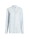Another Tomorrow Linen Oversized Shirt In White Blue Stripe