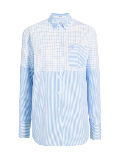 Another Tomorrow Pattern Oversized Shirt In Blue White