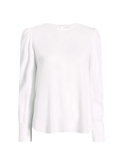 Another Tomorrow Gathered Sleeve Crewneck Blouse In White