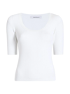Another Tomorrow Rib-knit Scoopneck Top In White