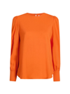 Another Tomorrow Gathered Sleeve Crewneck Blouse In Tangerine