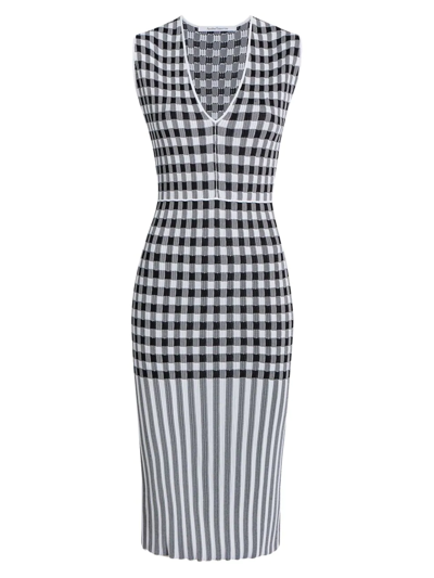 Another Tomorrow Gingham Knit Midi-dress In Black White