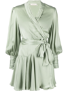 Zimmermann Silk Wrap Mini Dress In Light Green