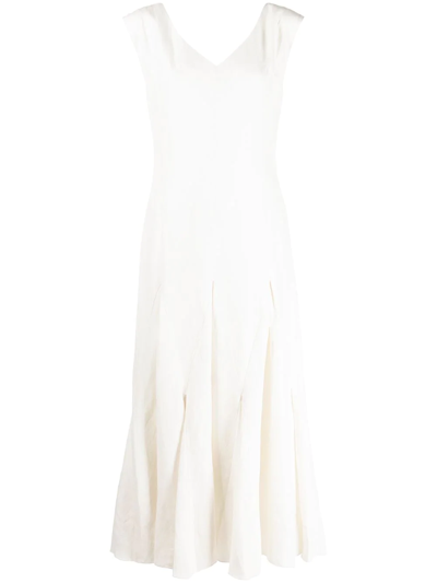 Voz Harlequin Silk-linen Midi Dress In White