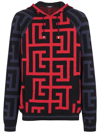 Balmain Men's Maxi Monogram Wool-linen Hoodie In Blue