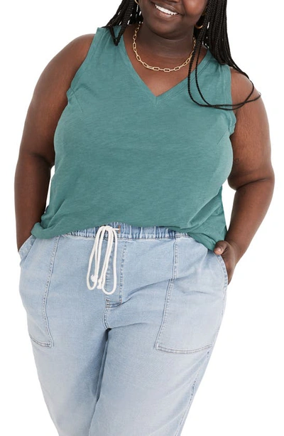Madewell Whisper Cotton V-neck Tank In Smoky Spruce