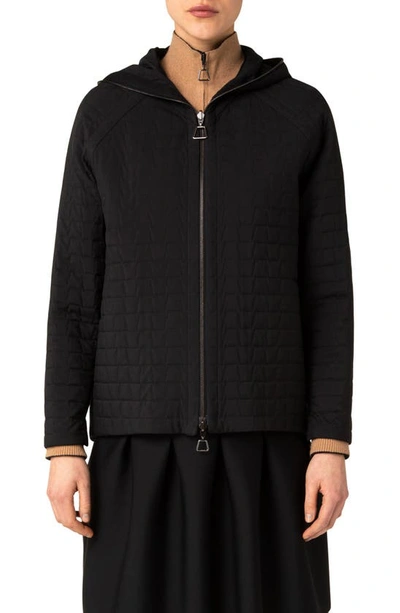 Akris Enon Quilted Taffeta Hooded Jacket In Black