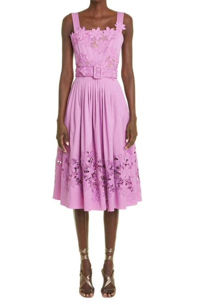 tigerlily purple dress Oscar De La Renta Belted Tiger Lily Guipure Appliqu Midi Dress In Lilac