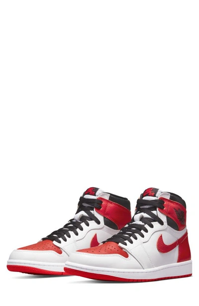 Jordan Nike  Air  1 Retro High Top Sneaker In White/ University Red/ Black