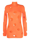Prada Distressed Jersey Turtleneck Top In Orange