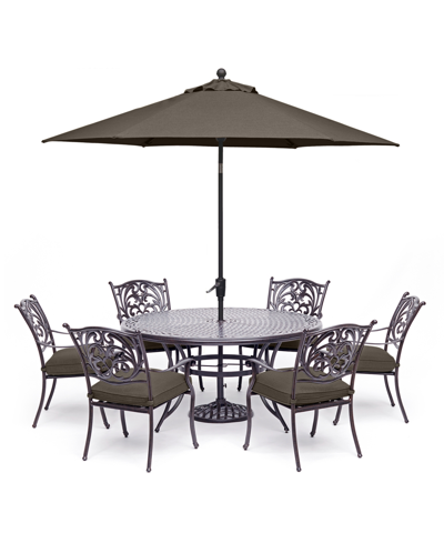 Agio Chateau Outdoor Aluminum 7-pc. Set (60" Round Dining Table & 6 Dining Chairs) With Outdoor Cushions, In Outdura Storm Steel