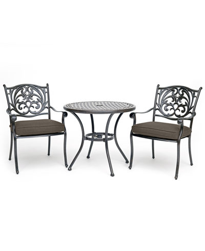 Agio Chateau Outdoor Aluminum 3-pc. Dining Set (32" Round Bistro Table & 2 Dining Chairs) With Outdoor Cu In Outdura Storm Steel