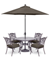 AGIO CHATEAU OUTDOOR ALUMINUM 5-PC. SET (48" ROUND DINING TABLE & 4 DINING CHAIRS) WITH OUTDOOR CUSHIONS,