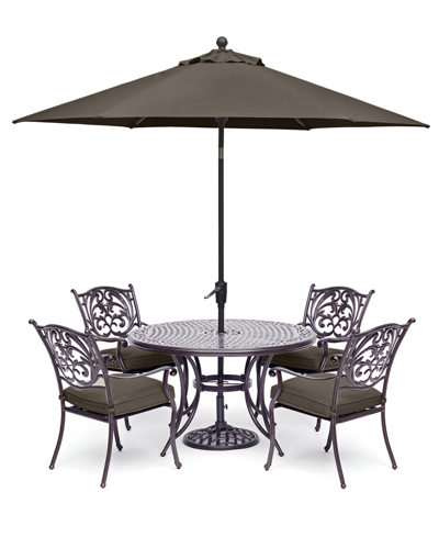 Agio Chateau Outdoor Aluminum 5-pc. Set (48" Round Dining Table & 4 Dining Chairs) With Outdoor Cushions, In Outdura Storm Steel