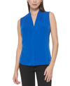 Calvin Klein Petite Pleated-neck Sleeveless Top In Regatta