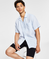 Hugo Boss Ellino Linen Relaxed Fit Short Sleeve Button Down Shirt In Blue