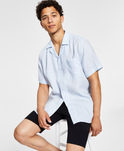 Hugo Boss Ellino Linen Relaxed Fit Short Sleeve Button Down Shirt In Light Pastel Blue