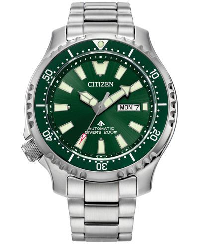 Citizen Men's Promaster Automatic Dive Silver-tone Stainless Steel Bracelet Watch, 44mm In Green/silver