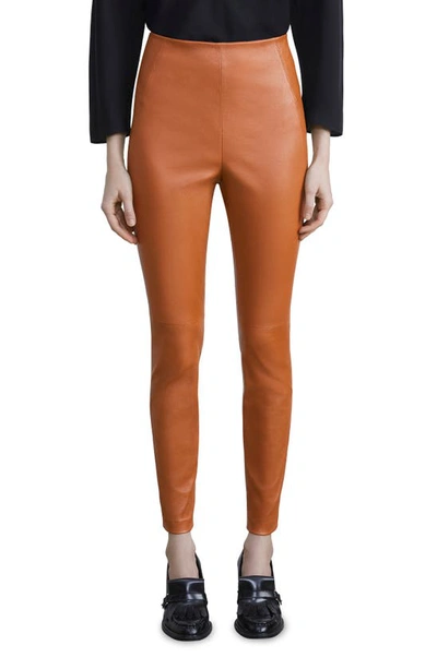 Lafayette 148 Greenwich High Waist Lambskin Leather Cigarette Pants In Copper