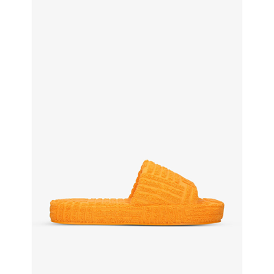Bottega Veneta Resort Sponge Geometric-pattern Cotton Flatform Sliders In Orange