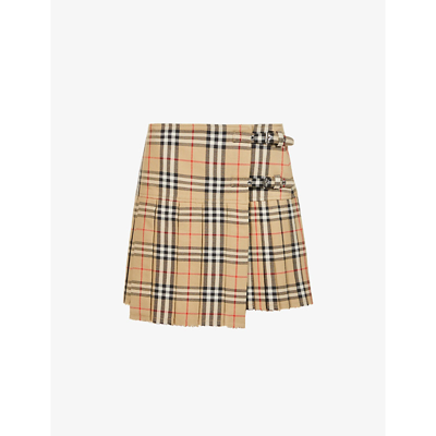 Burberry Checked High-waisted Wool Mini Skirt In Archive Beige Ip Chk