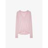 Zadig & Voltaire Vivi Patch Cashmere V-neck Sweater In Dragee