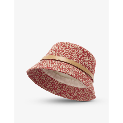Loewe Leather-trim Jacquard-canvas Bucket Hat In Red/warm Desert