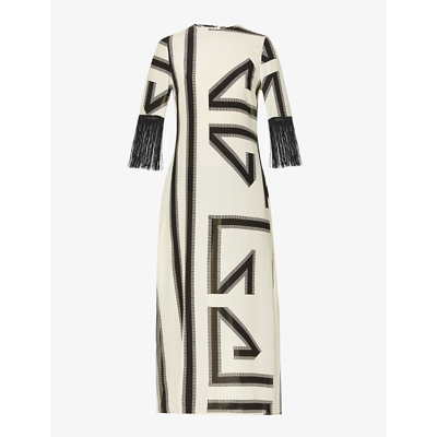 Louisa Parris The Fringe Geometric-print Silk Maxi Dress In Renzo