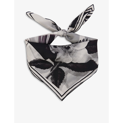 Alexander Mcqueen Graphic-print Silk Bandana Scarf In Navy Beige
