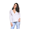 Carmen Sol Long Sleeve V Neck Tee In White