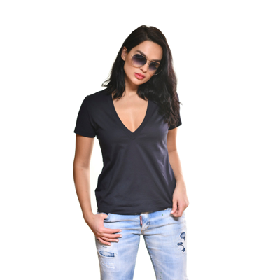 Carmen Sol Short Sleeve V Neck Tee In Mid Night Blue